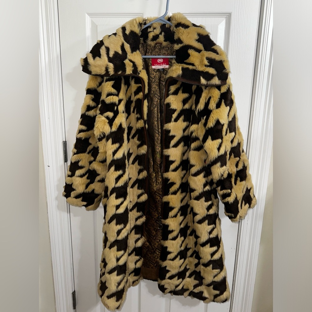 Marc Ecko Jacket faux fur and leather L Mid length Haute Mobwife houndstooth